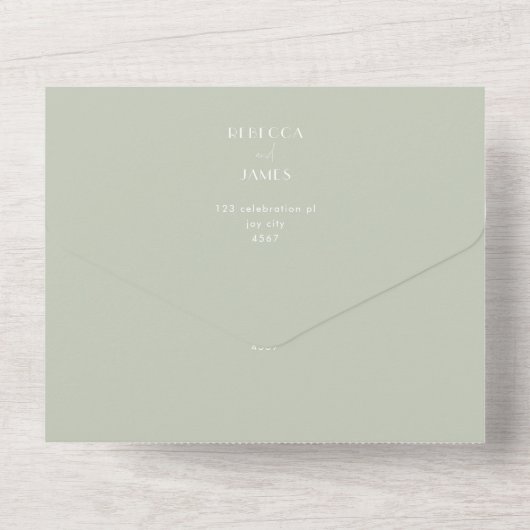 Moderne lichtvaardige groene zegels sturen bruilof all in one uitnodiging (Achterkant)