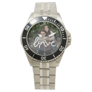 Moderne Liefde Boog Typografie Koppel Aangepaste F Horloge