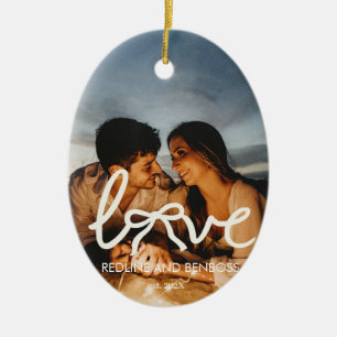 Moderne Liefde Boog Typografie Koppel Aangepaste F Keramisch Ornament