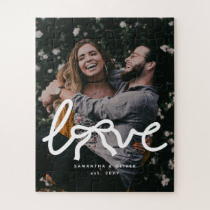 Moderne Liefde Boog Typografie Koppel Aangepaste F Legpuzzel