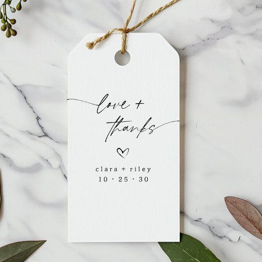 Moderne Liefde en Bedankt Script Hart Bruiloft Fav Cadeaulabel