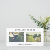 Moderne liefde en dank trouwfotocollage bedankkaart (Staand voorkant)