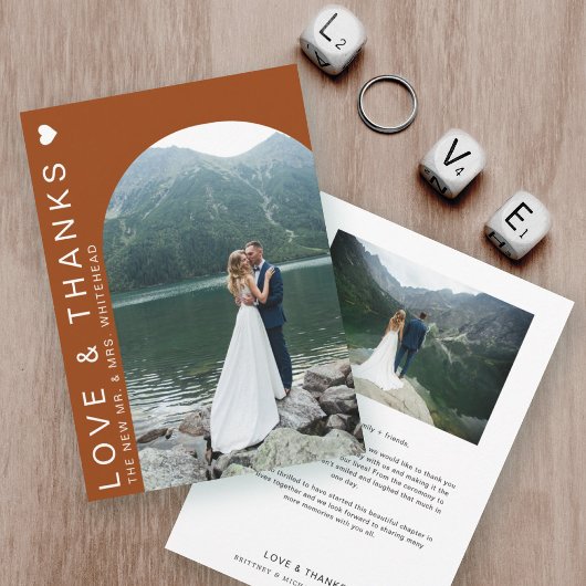 Moderne Liefde Foto Boog Terracotta Bedankkaart