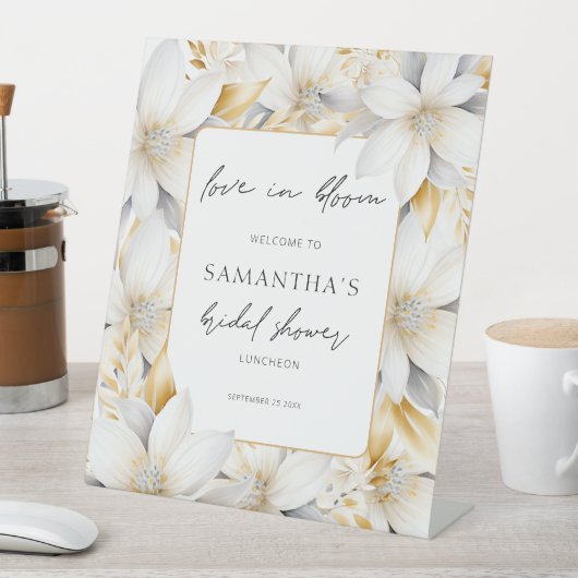 Moderne Liefde in Bloei Bloemige Welkom Bruidscade Reclamebord Met Voetstuk (Insitu)