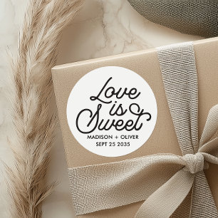 Moderne liefde is zoet vet kalligrafiescript ronde sticker