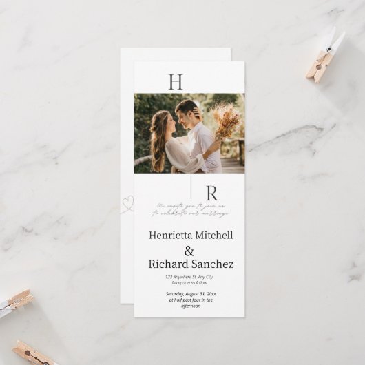 Moderne liefde: minimalistisch ontwerp voor huweli kaart (Voorkant / Achterkant in situ)