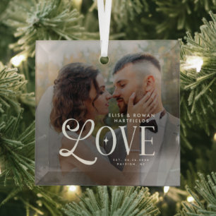 Moderne Liefde Op Maat Gemaakte Trouwfoto Koppels Glas Ornament