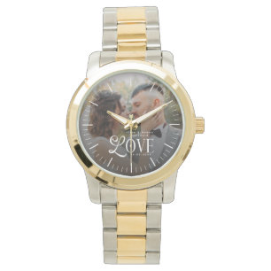 Moderne Liefde Op Maat Gemaakte Trouwfoto Koppels Horloge