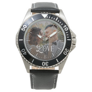 Moderne Liefde Op Maat Gemaakte Trouwfoto Koppels Horloge