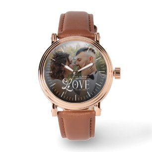 Moderne Liefde Op Maat Gemaakte Trouwfoto Koppels Horloge