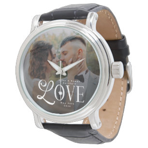 Moderne Liefde Op Maat Gemaakte Trouwfoto Koppels Horloge