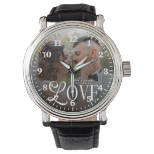 Moderne Liefde Op Maat Gemaakte Trouwfoto Koppels Horloge