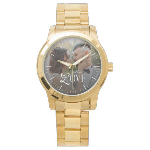 Moderne Liefde Op Maat Gemaakte Trouwfoto Koppels Horloge