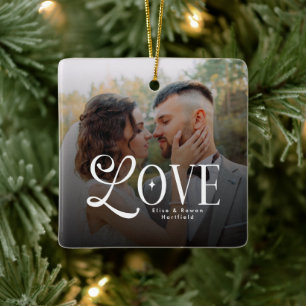 Moderne Liefde Op Maat Gemaakte Trouwfoto Koppels Keramisch Ornament