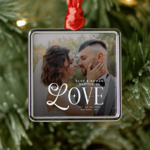 Moderne Liefde Op Maat Gemaakte Trouwfoto Koppels Metalen Ornament