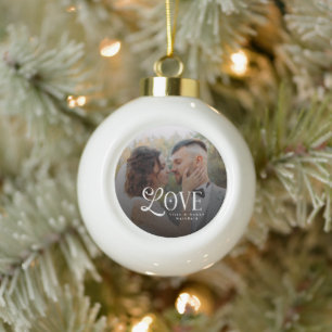 Moderne liefde op maat gemaakte trouwfoto's voor k keramische bal ornament