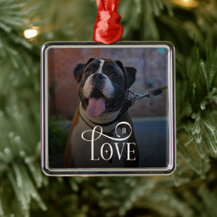 Moderne liefde op maat hondenhuisdieren foto monog metalen ornament