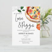 Moderne Liefde & Pizza Koppels Bruiloft Vrijgezell Kaart (Staand voorkant)