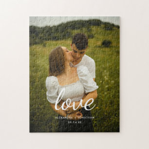 Moderne 'Liefde' Script Trouwkoppel Foto Legpuzzel