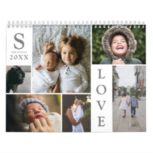 Moderne Liefde Witte Kleur Blok Familie Fotocollag Kalender