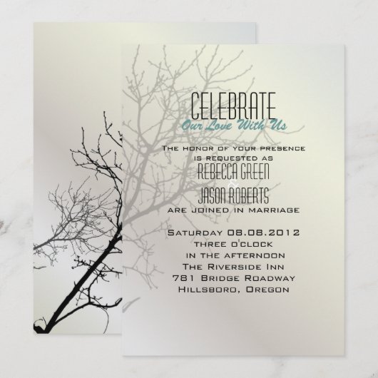 Moderne Liefdesvogels Boom wit  Trouwkaarten Kaart (Voorkant / Achterkant)