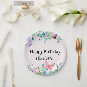 Moderne lieveheersbeestje vlinder kleurrijke bloem papieren bordje