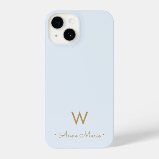 Moderne Light Dusty Blue Gold Script-monogram iPhone Hoesje (Achterkant)