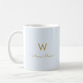Moderne Light Dusty Blue Gold Script-monogram Koffiemok (Links)