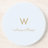 Moderne Light Dusty Blue Gold Script-monogram Zandsteen Onderzetter (Voorkant)