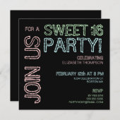 Moderne Lights Sweet 16 Anniversaire Invitation (Devant / Derrière)