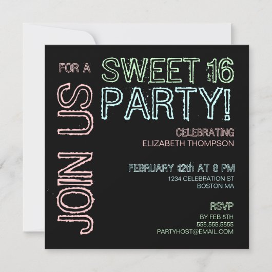 Moderne Lights Sweet 16 Anniversaire Invitation (Devant)