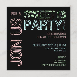 Moderne Lights Sweet 16 Anniversaire Invitation