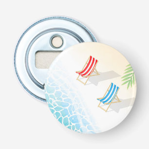 Moderne ligstoelen bij Seaside Art Button Flesopener