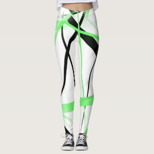 Moderne lijn koele geometrie wit zwart limoengroen leggings