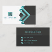 Moderne lijnen Aqua en Koolstof met QR-code Visitekaartje (Voorkant / Achterkant)