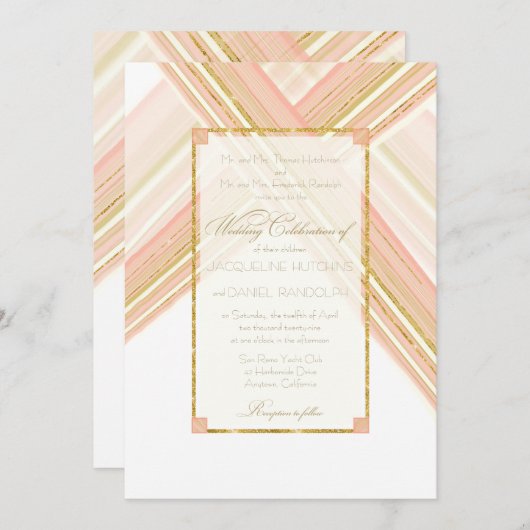 Moderne lijnen Art Deco Faux Gold Glitter Bruiloft Kaart (Voorkant / Achterkant)