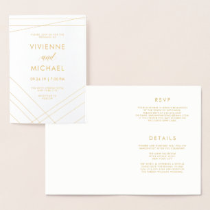 Moderne lijnen   Wedding Gold Folie Uitnodiging