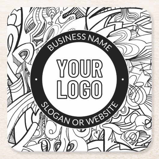 Moderne lijnillustraties en uw Logo met bewerkbare Vierkante Kartonnen Onderzetter (Voorkant)