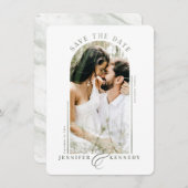 Moderne Lijst foto's Sage Green Marble Back Save The Date (Voorkant / Achterkant)