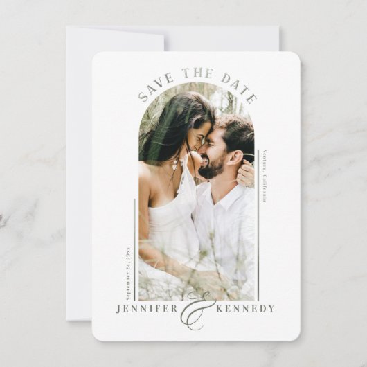 Moderne Lijst foto's Sage Green Marble Back Save The Date (Voorkant)