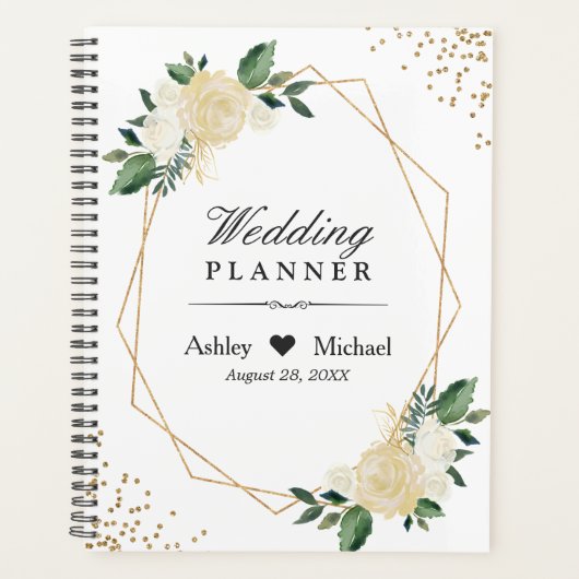 Moderne Lijst Greenery Ivory Gold Floral Wedding Planner (Voorkant)