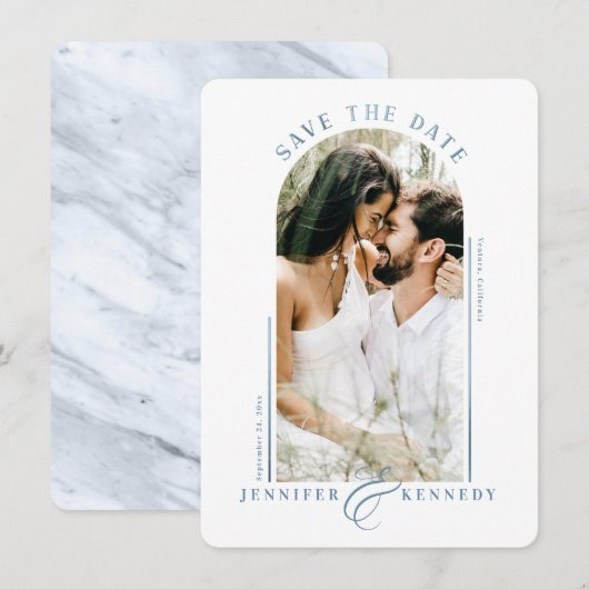 Moderne Lijst van de Kunstfoto Blauwe Marmer terug Save The Date (Voorkant / Achterkant)
