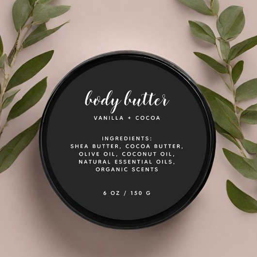 Moderne lijst van elegante zwarte ingrediënten ronde sticker