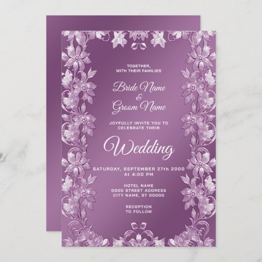 Moderne Lila bloemenbruiloft uitnodiging (Voorkant / Achterkant)