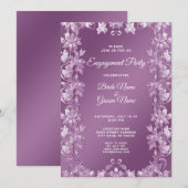 Moderne Lila Floral Verloving Invitation Kaart (Voorkant / Achterkant)