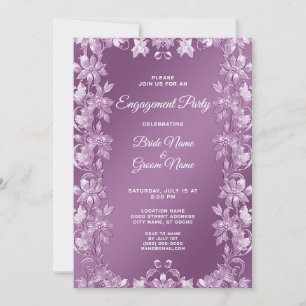 Moderne Lila Floral Verloving Invitation Kaart