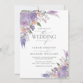 Moderne Lila lavender Mauve Floral Photo Wedding Kaart (Voorkant)