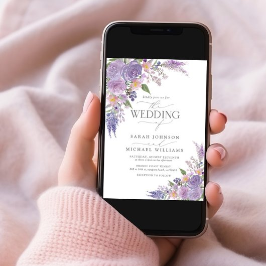 Moderne Lila lavender Mauve Script Floral Wedding Kaart