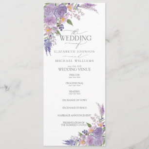 Moderne Lila lavender Mauve Script Floral Wedding Programma