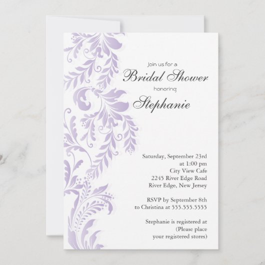 Moderne Lila LEF Swirl Bridal Shower Kaart (Voorkant)